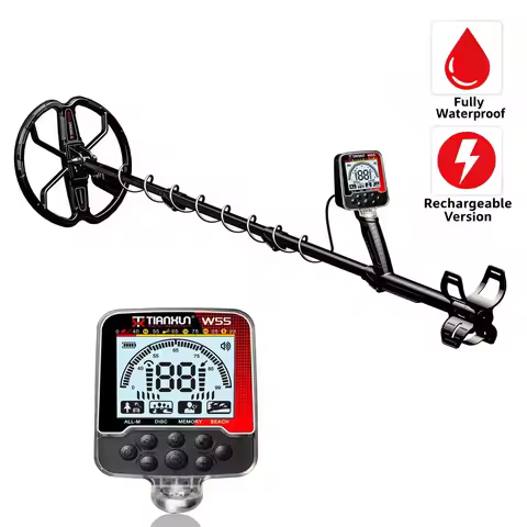 Fully Waterproof Metal Detector Gold Detector Equipment W55 Rechargeable Deep Search Metal Detector 