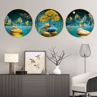 Wall decal with 3 round frames of mountain landscape for living room decoration glue