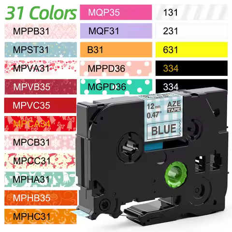12mm Pattern Label Tape 12mm Compatible for Brother P touch Label Maker PT-D200 12mm Black on White 