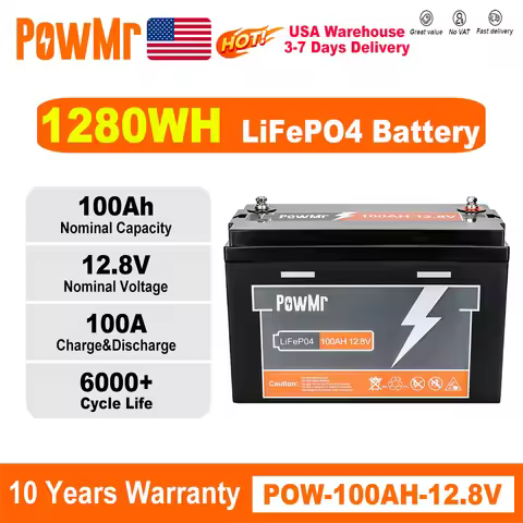 PowMr 100AH 12V Lifepo4 Battery 12.8V BMS Rechargeable Lithium Bateria Pack Support 4 Unit in Series