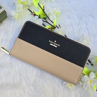 Kate Spade Madison Zip Around Continental Long Wallet in Apricot / Black Two-Tone Saffiano Leather -