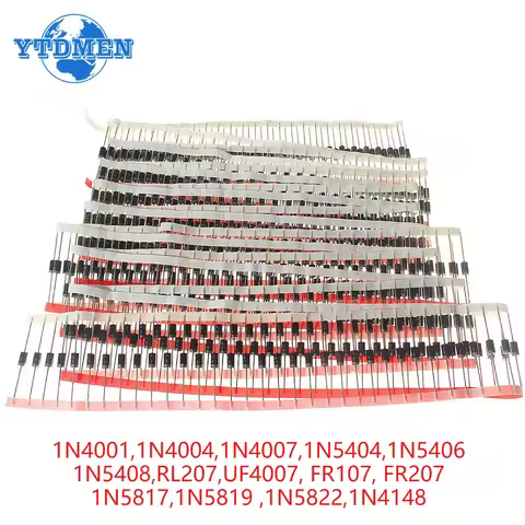100/350pcs Fast Switching Schottky Diode Assorted Kit 1N4001 1N4004 1N4007 1N5408 UF4007 FR207 1N581