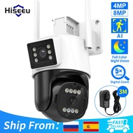 Hiseeu 4k 8mp Wifi Surveillance Camera Dual Lens 4x Digital Zoom Ai Human Detect Onvif Wireless Outd