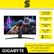 GIGABYTE AORUS FO27Q5P 27" QD-OLED Gaming Monitor - 500Hz/0.03ms/HDM/DisplayPort/Type-C