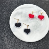 【心心相印】316L鍍金醫療鋼刺繡串珠耳環