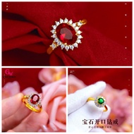 Emas 916 Gold Bangkok Female Ruby and Diamond Ring Cincin Emas