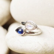 藍晶石和彩虹月光石銀戒指