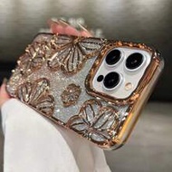 Glitter Electroplated Vintage Personalized 3D Hollow Stereoscopic Oil Painting Flower Shockproof TPU