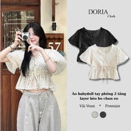 Round neck crop top with ruffles, puffed sleeves, drawstring waist, tie Aobbd039_P8k8