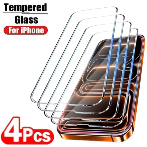 4Pcs Tempered Glass For iPhone 17 16 15 14 13 12 11 Pro Max X XR Screen Protector For iPhone 12 Mini