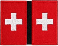 2-Pack Red & White Cross Medical Patch (3.2" x 2") - Embroidered Tactical First Aid Patches with Hoo