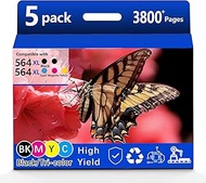 564XL Ink Cartridges for hp Black Color Combo Replacement for 564 XL 5 Pack hp564xl for 7520 6520 55