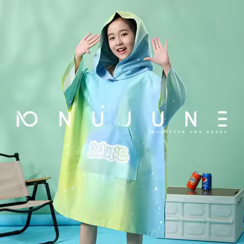 Nu-June-Kids Microfiber Quick Dry Hooded Beach Towel, Outdoor Swimming, Changing Bathrobe, Surf Cloa