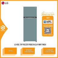 LG 493L Top Freezer Fridge in Clay Mint Finish Multi Air Flow 5 Star GNB452PMFK LinearCooling 461L G