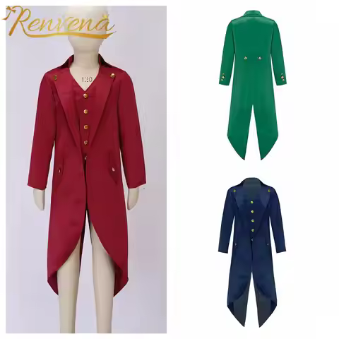 Kid Boys Medieval Renaissance Tailcoat Victorian Jacket Steampunk Pirate Cosplay Party Costume Child