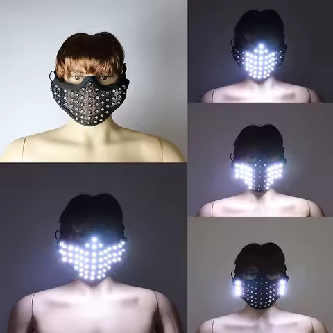 New LED Mask White Luminous Mask Halloween Performance Flashing Mask Bar Nightclub Stage Show Glowin