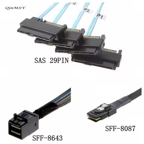 Mini-SAS to SAS-Cable,SFF-8643 to SAS SFF-8643&8087 to SFF-8482 Connector 4X SAS 29Pin SFF-8482 with