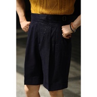 UGENTLE Men's Clothing Brand {Mohaiyou Blue} Gurkha Gurkha Retro High Waist Washed Linen Shorts