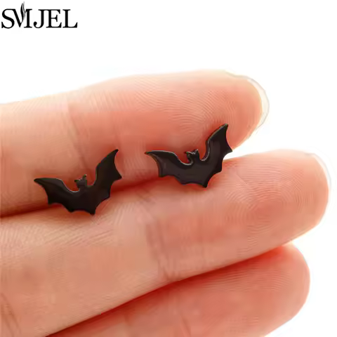 Punk Black Stainless Steel Vampire Bat Stud Earrings for Women Men Funny Halloween Jewelry Simple An