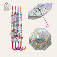 Transparent Straight Umbrella Payung Golf Windproof Umbrella Cartoon Payung Pelangi Kanak 儿童雨伞透明