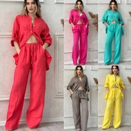 Women's Plus Size Cotton Linen 2-Piece Set with High-Waist Loose Pants