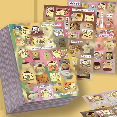 8 Sheets Sanrio Pompompurin Graffiti Die Cut Stickers Healing Waterproof Decals for Gift Wrapping & 