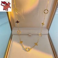 Original 916 Gold Chain Necklace for Women hollow four-leaf clover necklace female niche design temp