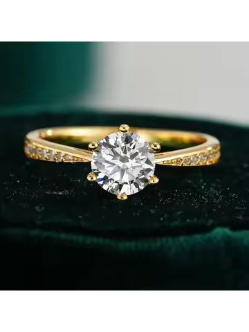 Luxury 100% Real 18k Gold Ring Women's Six-claw Diamond Ring 6.5mm Round 1ct 1 karat Moissanite Wedd