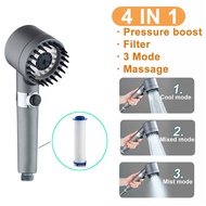 Shower Head 3 Modes Adjustable High Pressure Water Saving Shower One-Key Stop Water Massage Shower Head with Filter Element