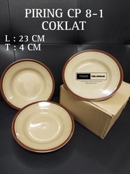 PIRING MAKAN POLET COKLAT CP 8-1 NEW PRODUCK / PIRING KACA / PIRING KRAMIK / PIRING 1 LUSIN