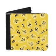 Yellow Cashew Flowers Print Mens PU Leather ID Bank Card Holder Wallet Luxury Small Coin Purse for Male Moneyclip Wallet