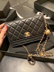 全新代購 Chanel黑金 金珠wallet on chain cc logo woc