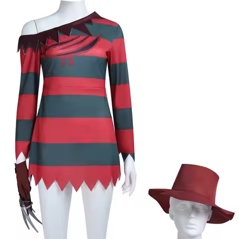 Freddy Cosplay Costume Krueger Women Sweater Red Striped Knitting Top Coat Hat Freddie Krueger Hallo