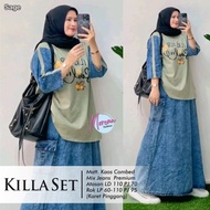 setelan rok jeans viral one set rok kekinian set rok jeans cargo terbaru Killa set