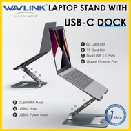 Wavlink Adjustable Aluminum Laptop Stand with 9 in 1 USB C Dock Ergonomic Laptop Riser Compatible with MacBook and Windows 10-17" Laptop and Tablet Hub/Dock Stand (2 HDMI, PD3.0 SD/TF RJ45 Ethernet, 2 USB 3.0 ports)