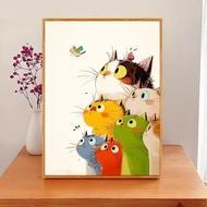 Singapore Bestseller | Colorful Cute Cat Canvas Art (Fade-Resistant, Eco-Friendly & Odorless, Water 