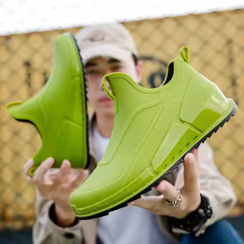 Men's short rain boots fashionable outdoor waterproof shoes low top anti slip wear-resistant kitchen