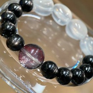 頂級天然金運石+牛血紅膠花水晶+奶白晶 手串 招財防小人休息之石