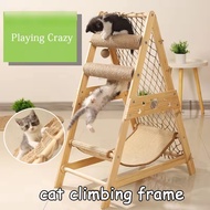 Large Climbing Net Cat Climbing Frame Pet House Wood Cat Tree Sisal Rope Climbing Tree Cat Climbing Net Tree Tower Scratcher Climbing Jumping Frame Wooden Cat Nest