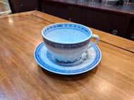 青花米通玲瓏瓷一杯一碟