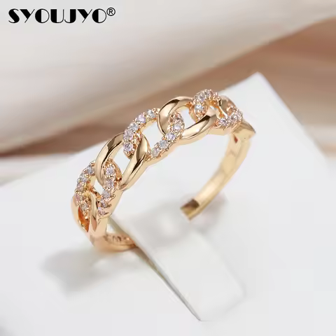 SYOUJYO Sparkling Natural Zirconia Chain Ring For Women 585 Gold Color Party Wedding Jewelry
