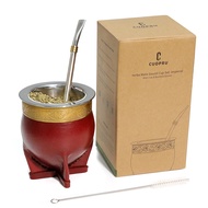 ถ้วยชา Cuopru yerba mate พร้อมหลอดแก้วสแตนเลส หนังสไตล์บาร็อคสูง