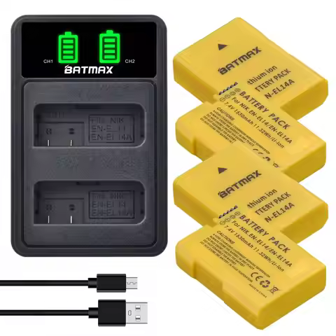 Batmax EN-EL14 EN-EL14a Battery+LED Dual Charger for Nikon P7000 P7100 P7200 D5500 D5600 D3400 D3500