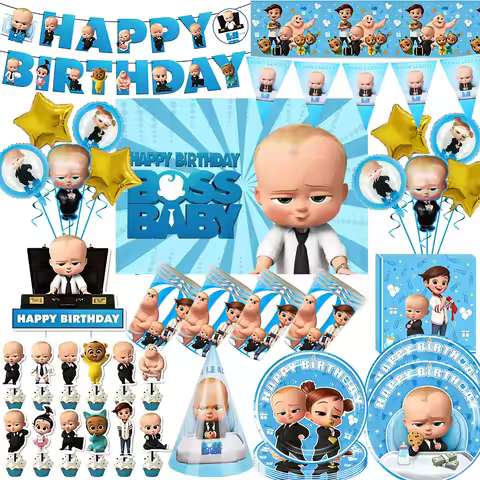 The Boss Baby Cartoon Birthday Party Decorations Backdrop Banner Plates Cup Napkin Tablecloth Balloo