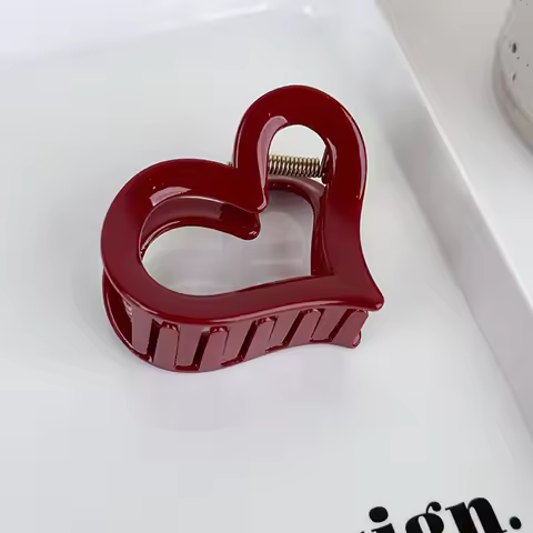 Burgundy Color Wine Red Acrylic Hair Claws for Women Lady Headwear Heart Geometric Shark Clips Every