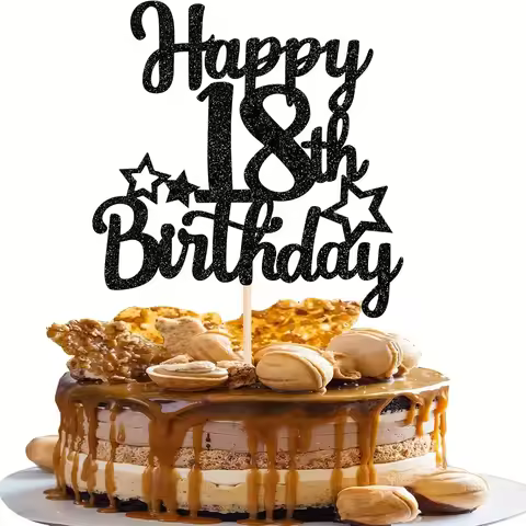 Happy 18th Birthday Cake Topper Glitter 18 & Fabulous Cheers to 18 Years Old Birthday Cake Pick for 