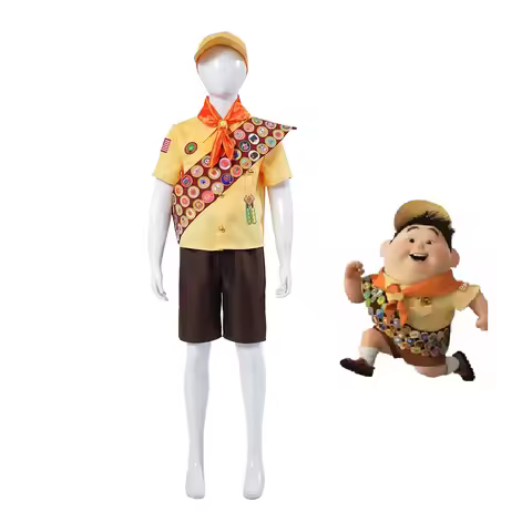 Russell Cosplay Costume UP Russell Wilderness Explorer Balloons Disguise Yellow Shirt Shorts Cap Hal