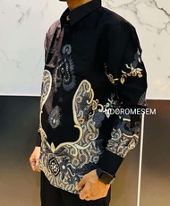 HITAM ANJASMORO KEMEJA BATIK PRIA SLIMFIT LENGAN PANJANG LAPIS FURING BATIK SLIMFIT MEWAH BATIK SLIM
