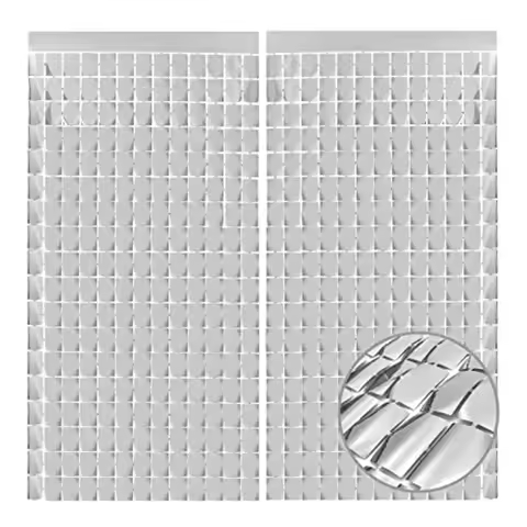 Silver Shimmer Wall Backdrop, Square Backdrop Curtain, 2Pcs 3.3x6.6 Feet Silver Streamer Backdrop fo