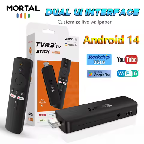 Mortal Mini TV Stick 4K Google Chromecast Android 14 OS 4K HDR10 WIFI6 BT Voice TVR3+ Netflix Smart 